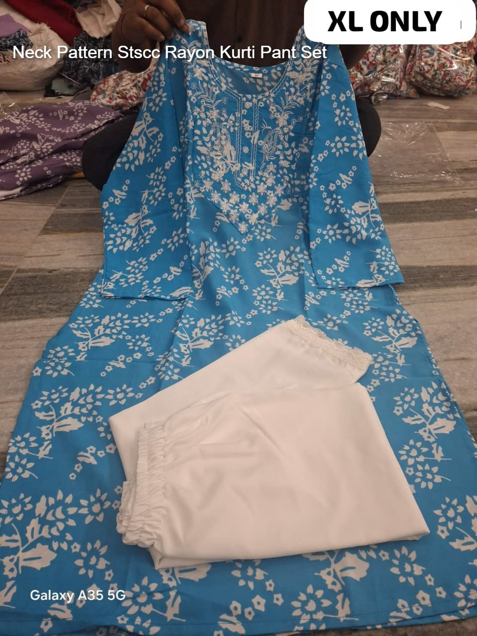 Neck Pattern Stscc Rayon Kurti Pant Set