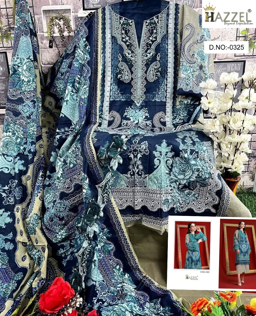 Needle Wonder 0325 Hazzel Printed Pakistani Patch Suits