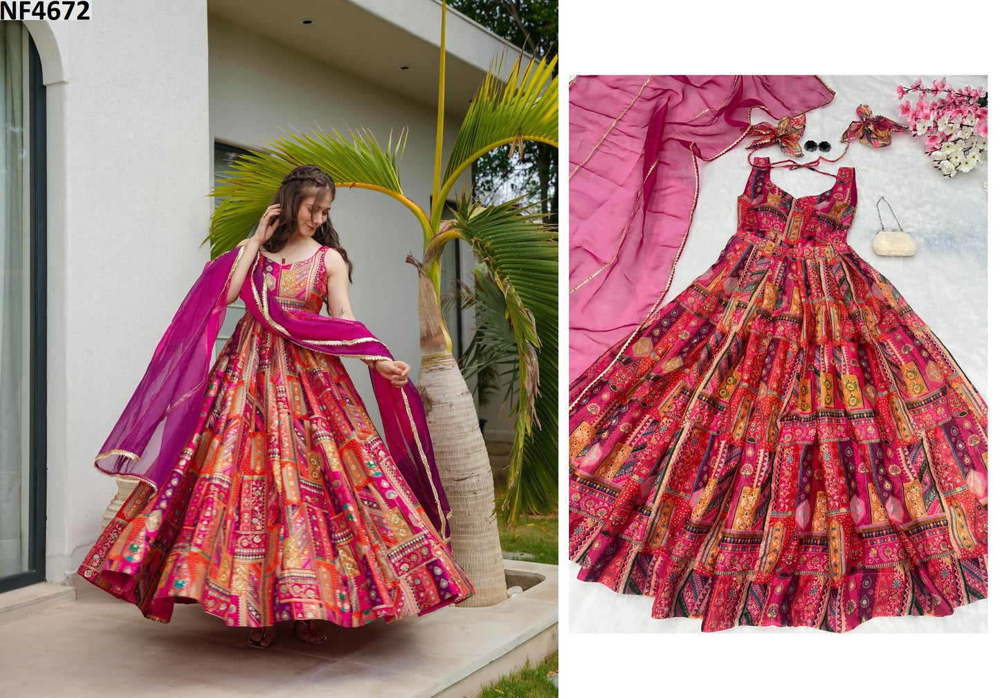 Nf4672 Vmk. Gown Dupatta Set