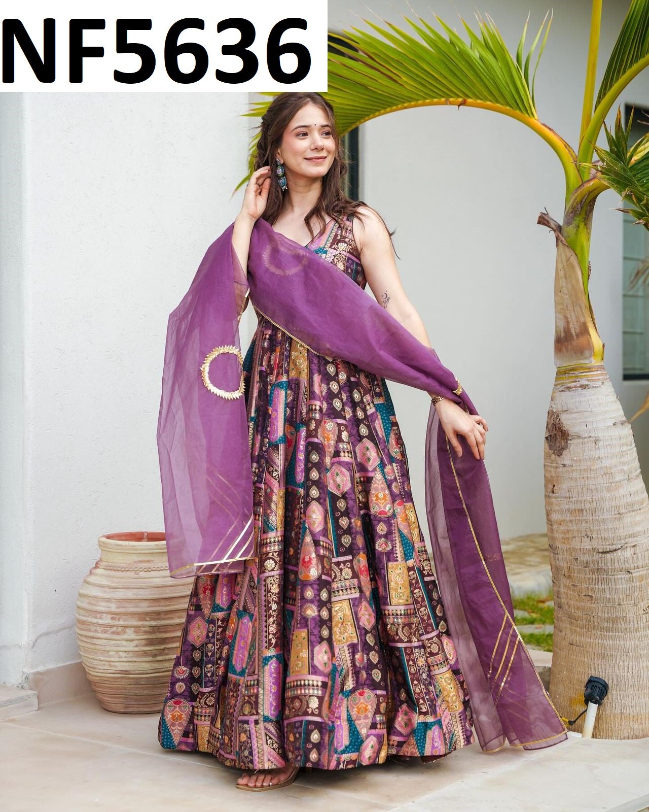 Nf5636 Vmk. Organza Gown Dupatta Set