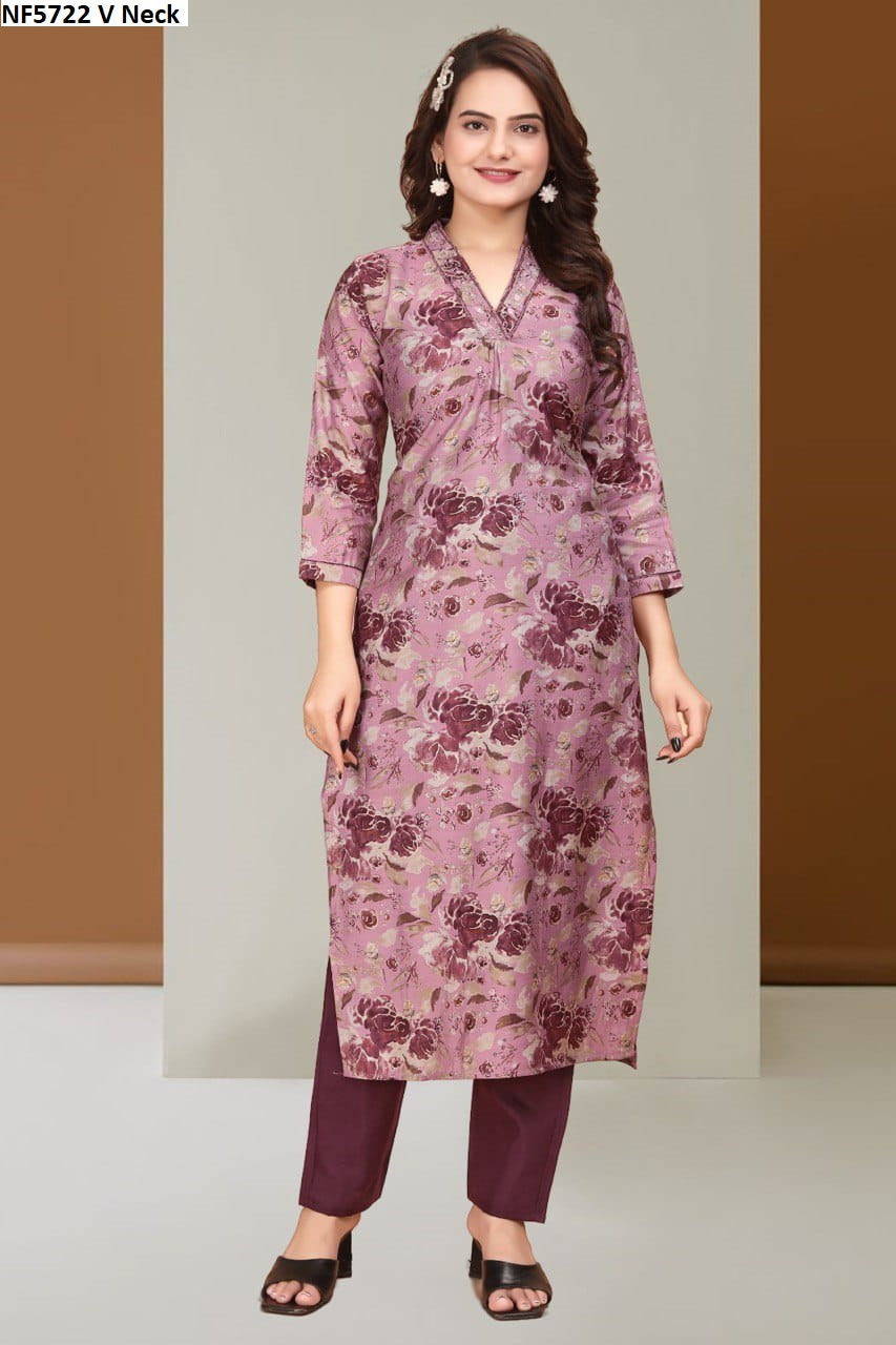 Nf5722 V Neck Vmk. Kurti Pant Set