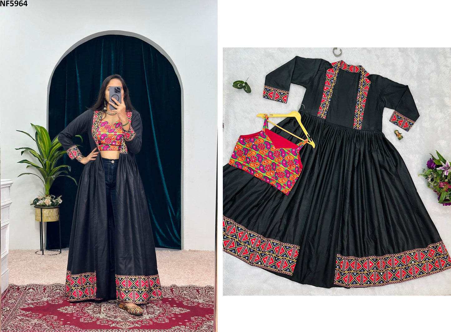 Nf5964 Vmk. Printed Navratri Shrug Blouse