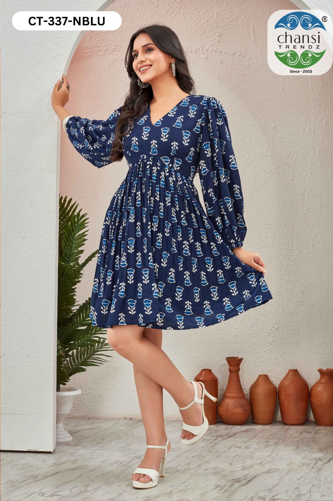 Nithya Ct-337 Navy Blue Chansi Trendz Rayon One Piece
