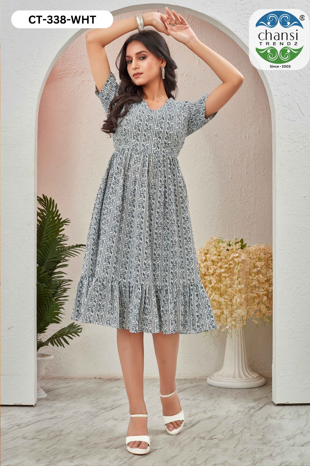 Nithya Ct-338 White Chansi Trendz Rayon One Piece