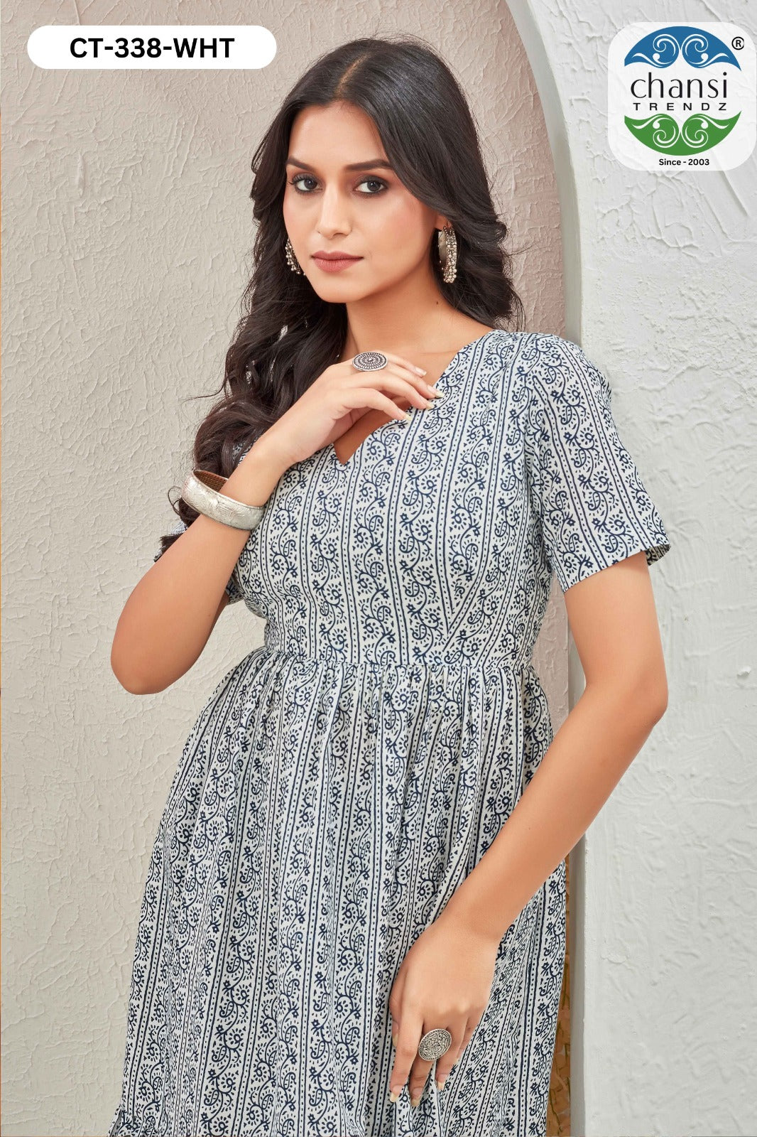 Nithya Ct-338 White Chansi Trendz Rayon One Piece