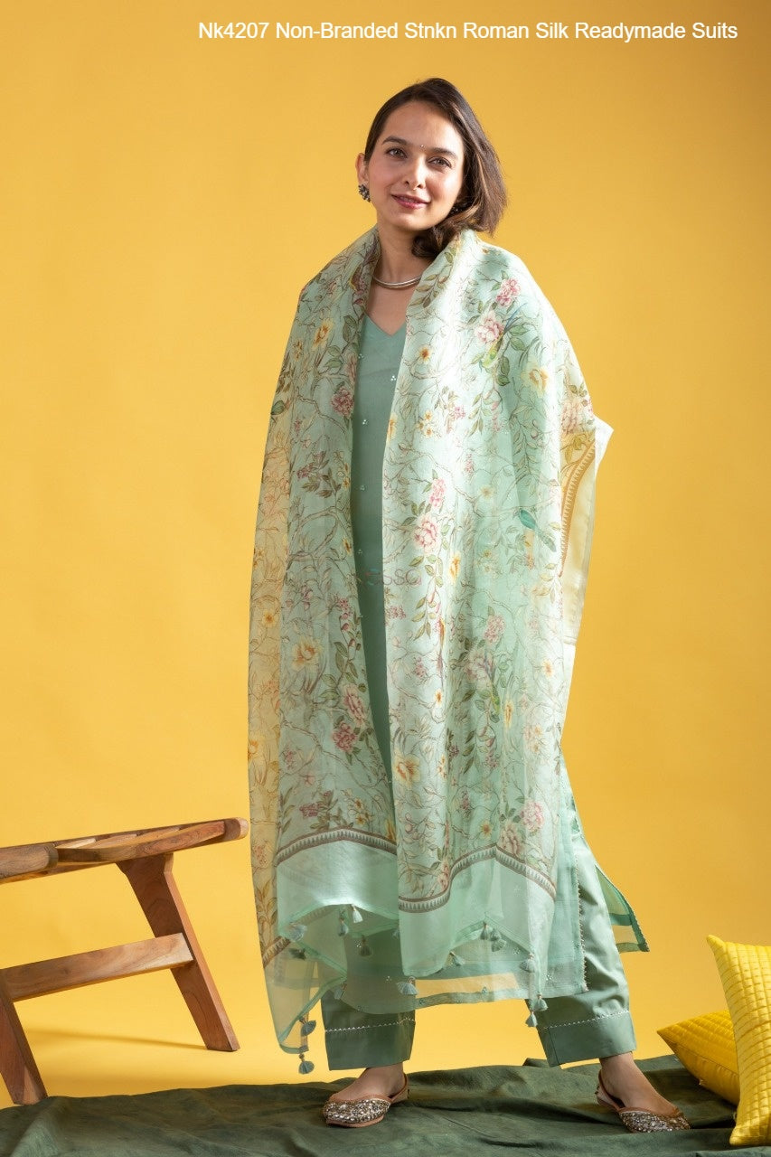 Nk4207 Non-Branded Stnkn Roman Silk Readymade Suits