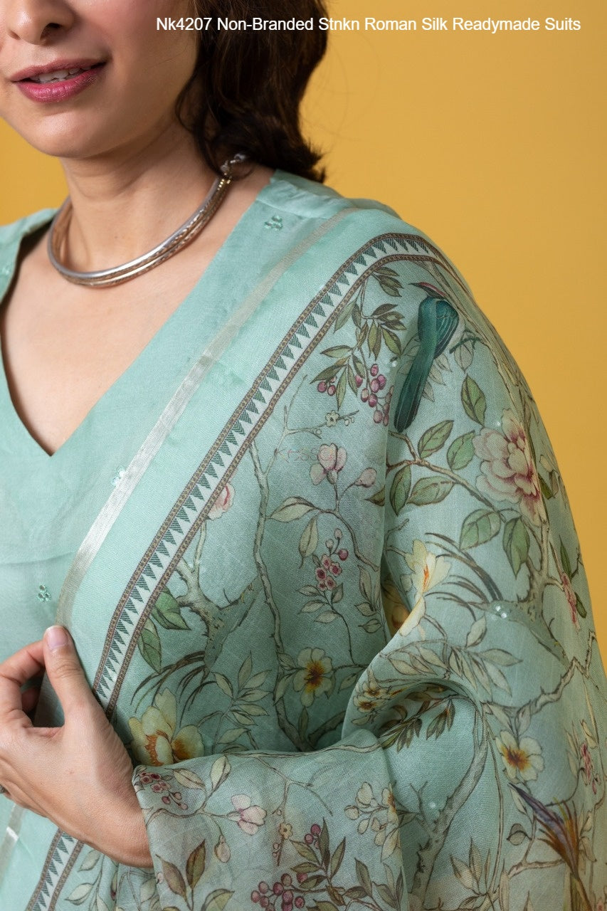 Nk4207 Non-Branded Stnkn Roman Silk Readymade Suits