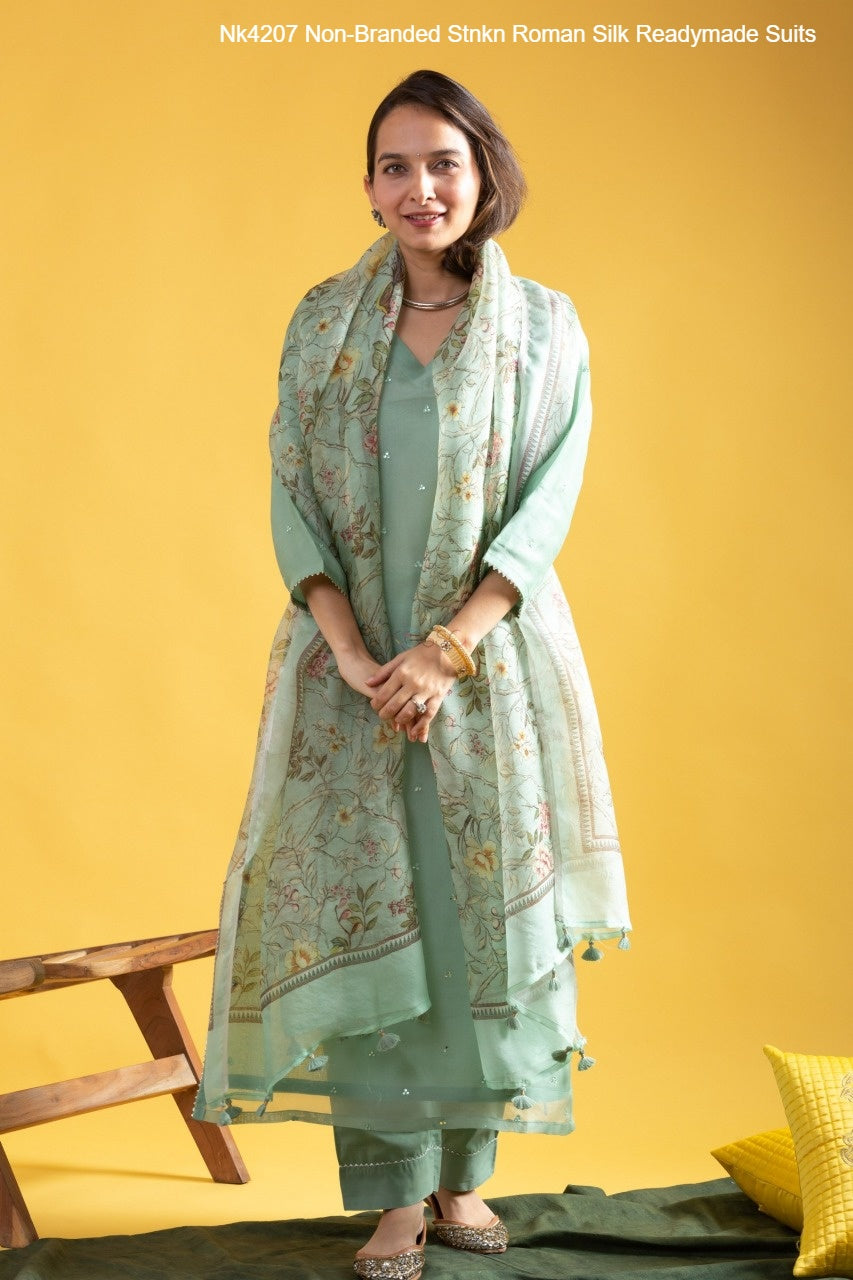 Nk4207 Non-Branded Stnkn Roman Silk Readymade Suits