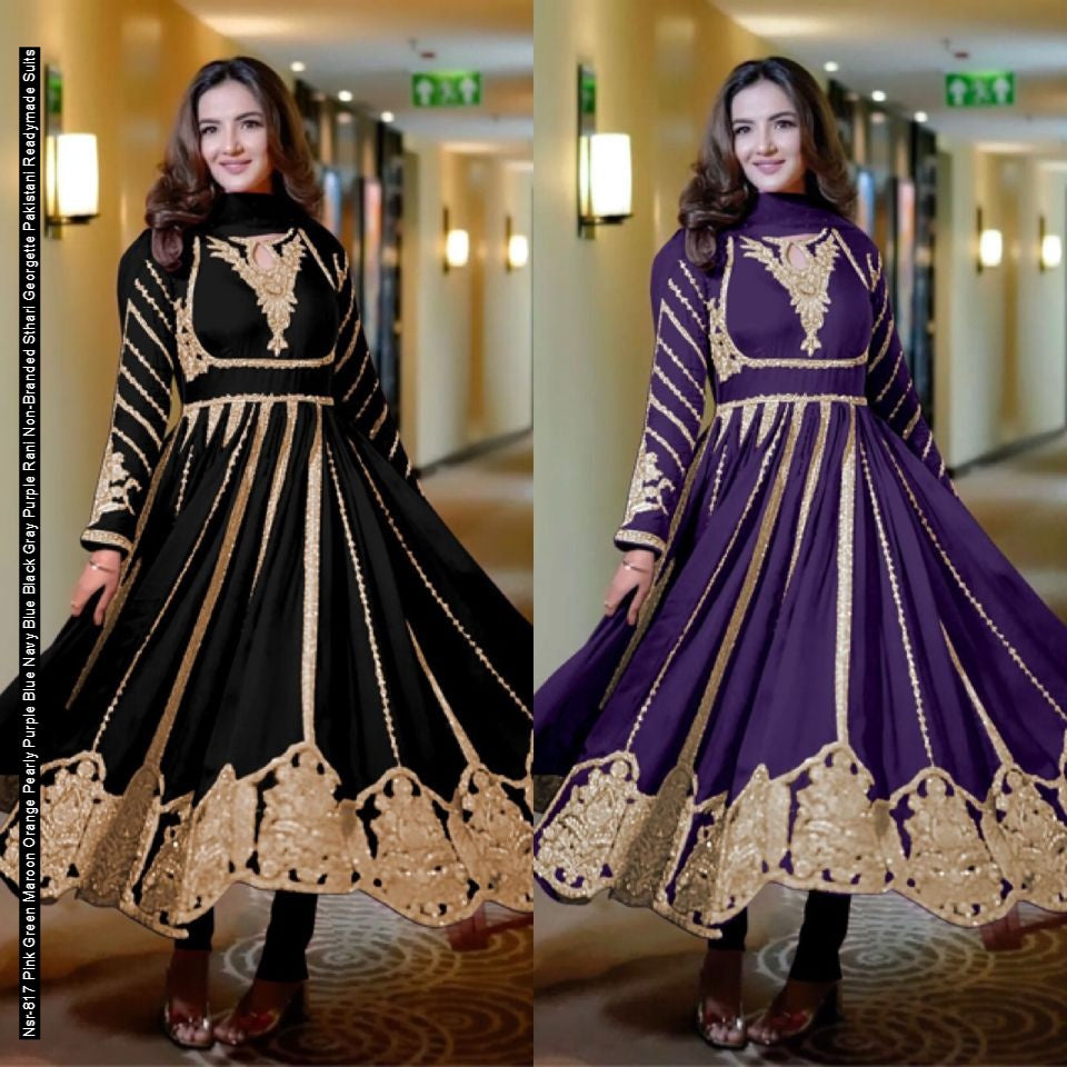 Nsr-817 Pink Green Maroon Orange Pearly Purple Blue Navy Blue Black Gray Purple Rani Non-Branded Sthari Georgette Pakistani Readymade Suits