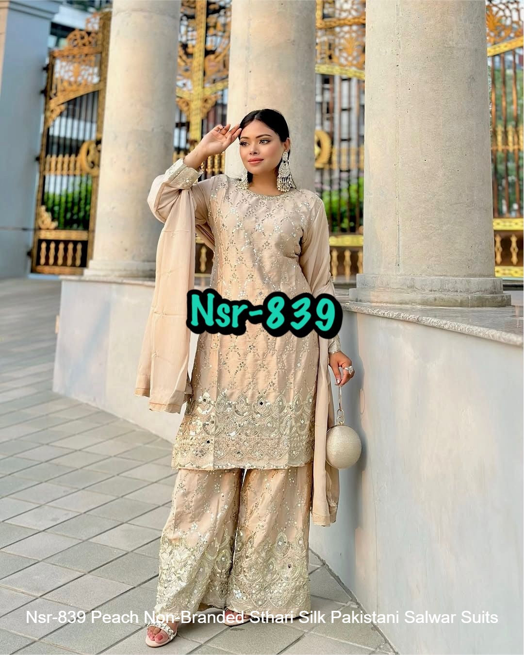 Nsr-839 Peach Non-Branded Sthari Silk Pakistani Readymade Suits