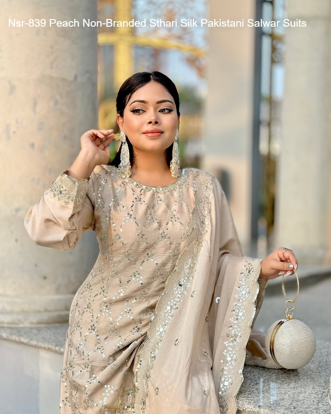 Nsr-839 Peach Non-Branded Sthari Silk Pakistani Readymade Suits
