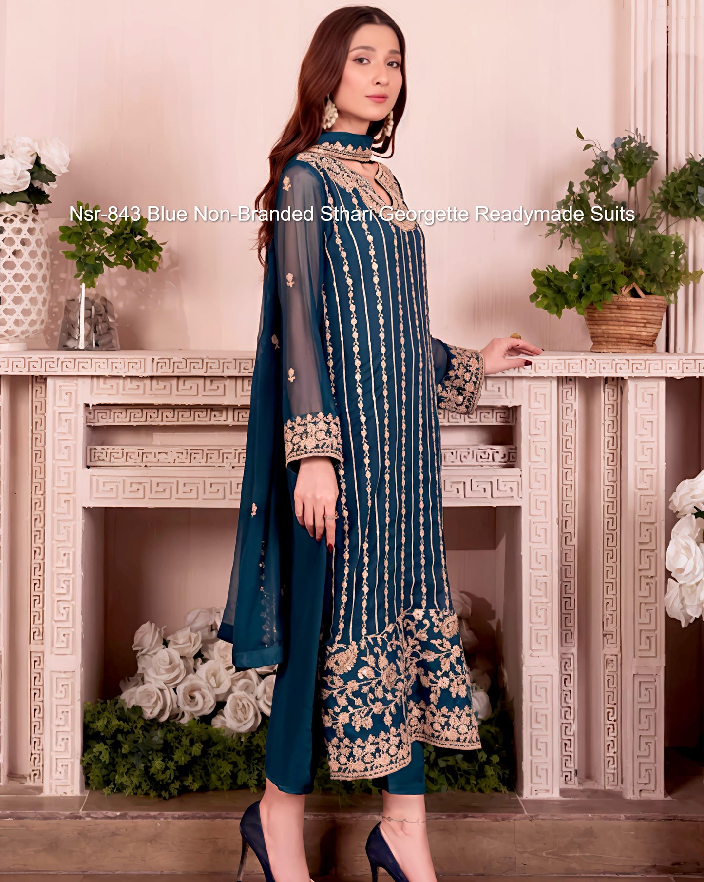 Nsr-843 Blue Non-Branded Sthari Georgette Readymade Suits