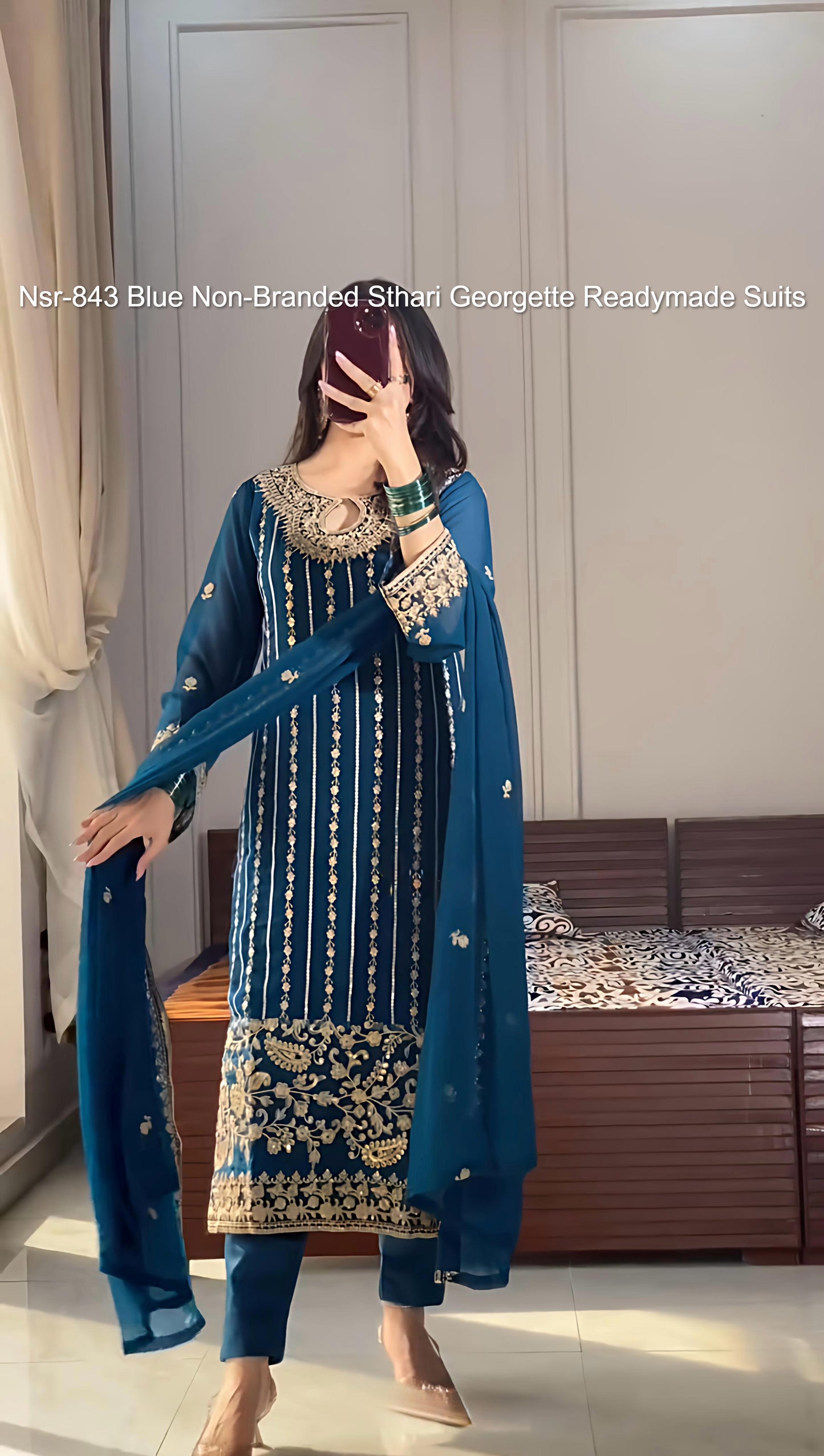 Nsr-843 Blue Non-Branded Sthari Georgette Readymade Suits