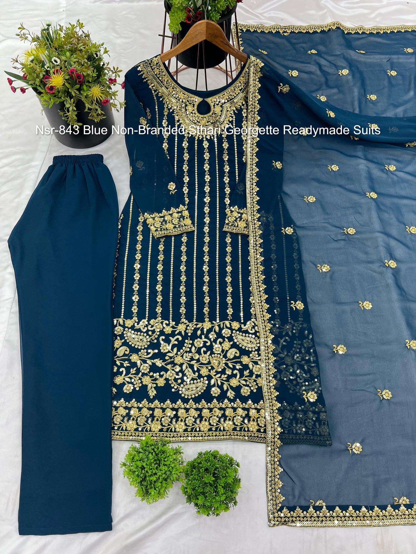 Nsr-843 Blue Non-Branded Sthari Georgette Readymade Suits
