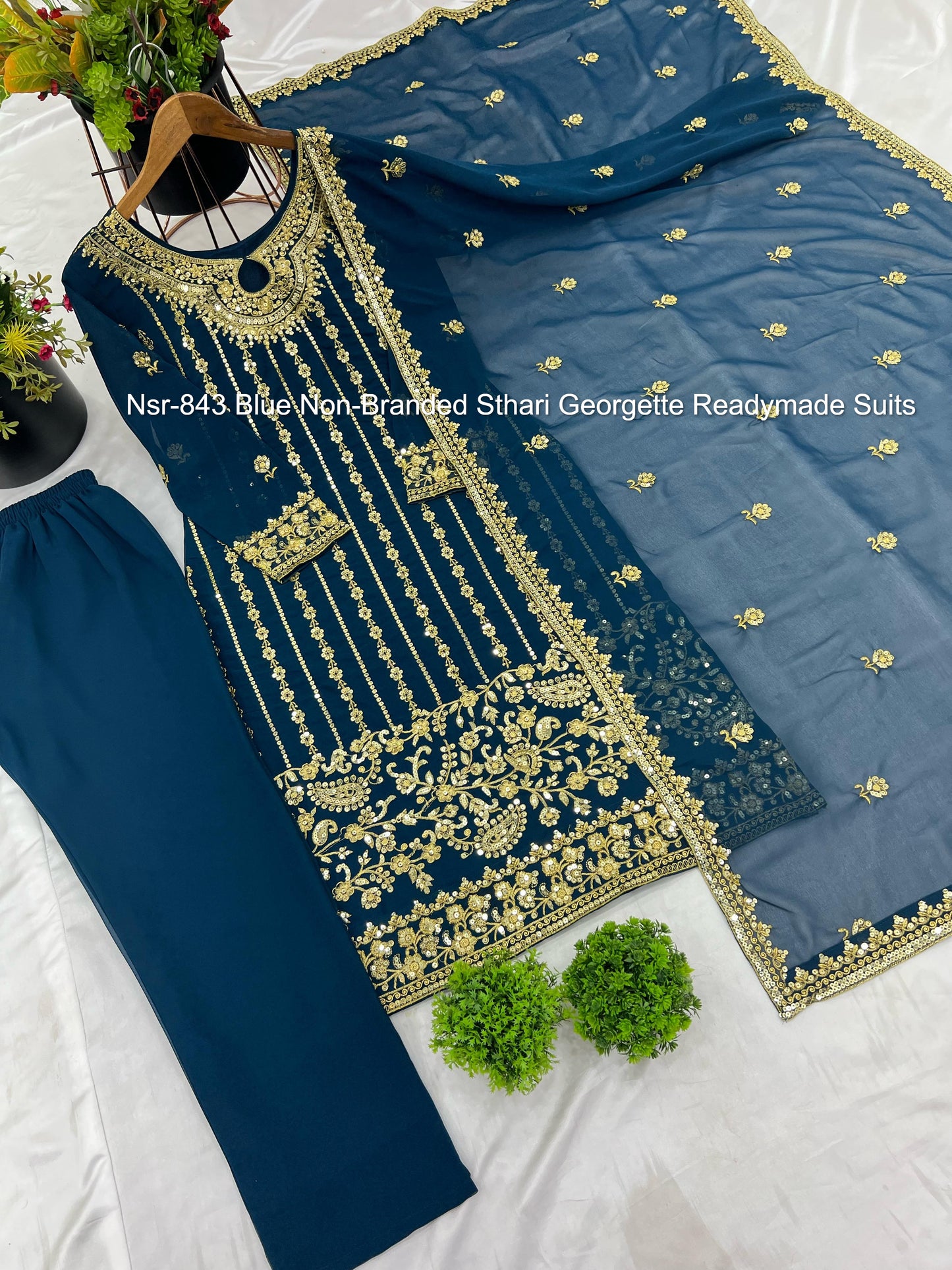 Nsr-843 Blue Non-Branded Sthari Georgette Readymade Suits