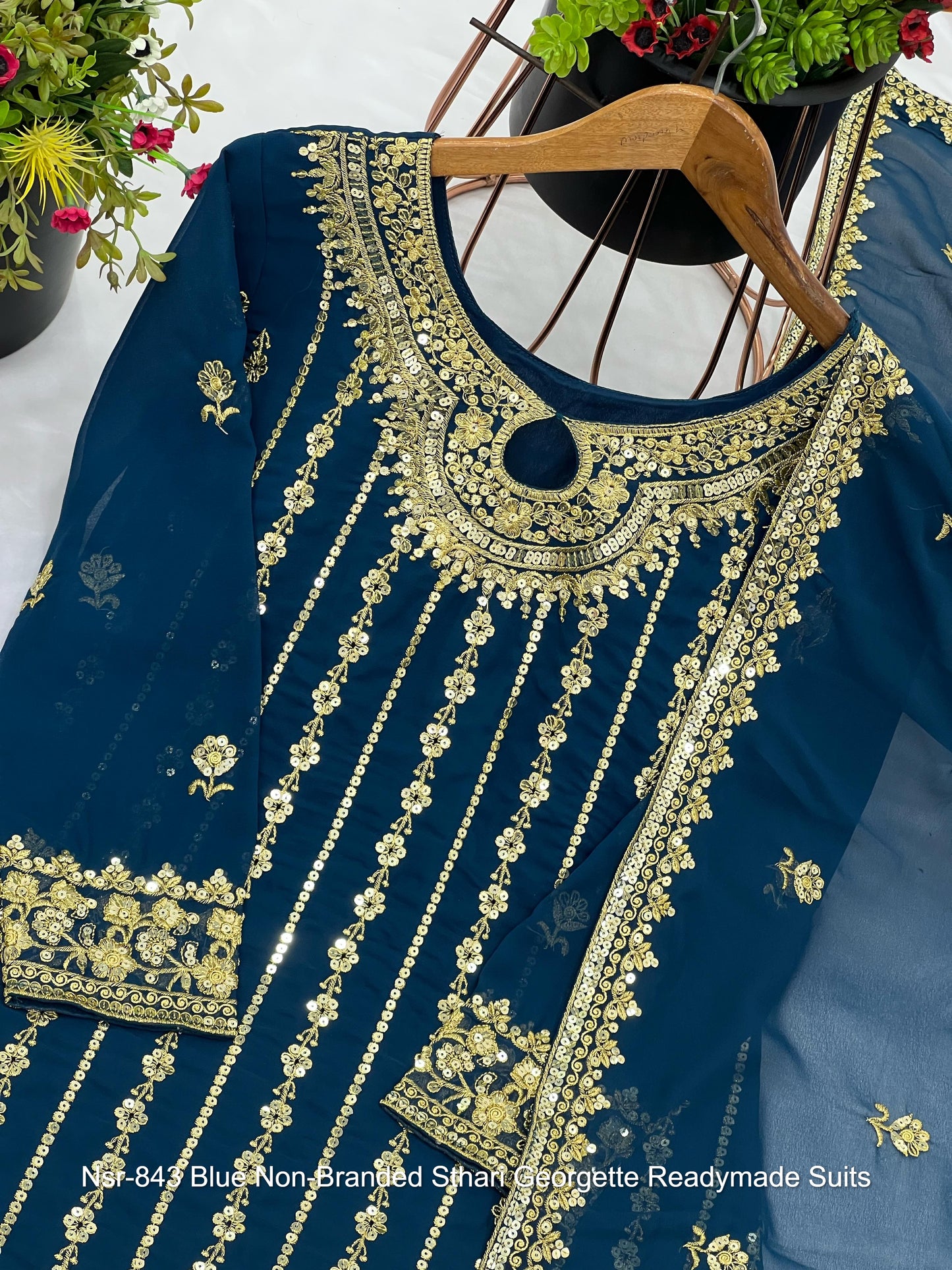 Nsr-843 Blue Non-Branded Sthari Georgette Readymade Suits