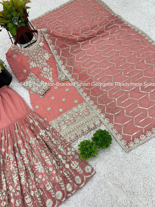 Nsr-848 Peach Non-Branded Sthari Georgette Readymade Suits