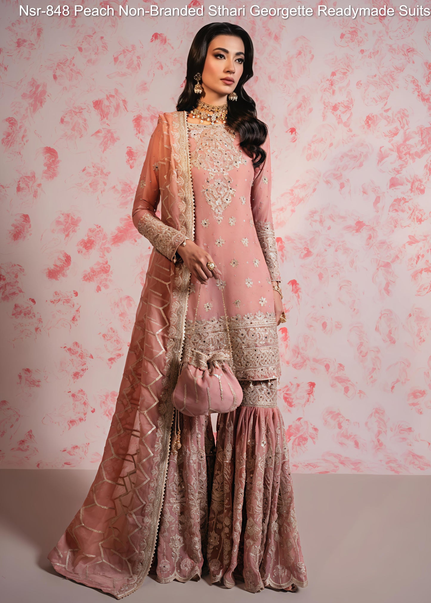 Nsr-848 Peach Non-Branded Sthari Georgette Readymade Suits