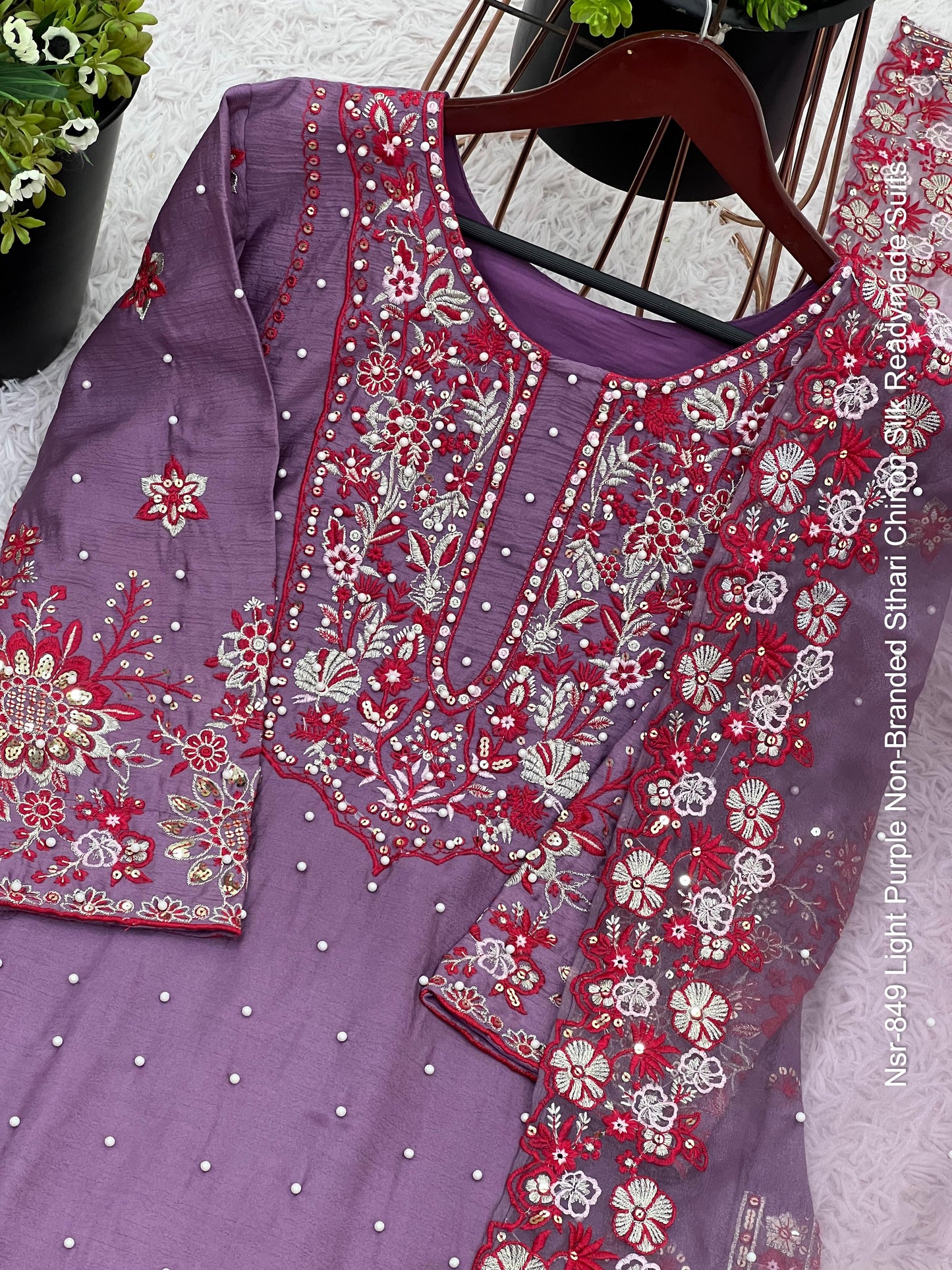 Nsr-849 Light Purple Non-Branded Sthari Chinon Silk Readymade Suits