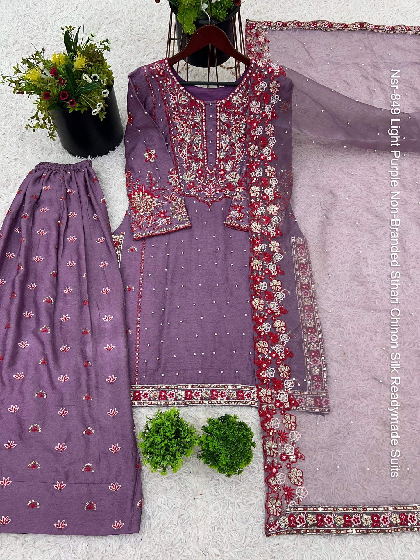Nsr-849 Light Purple Non-Branded Sthari Chinon Silk Readymade Suits