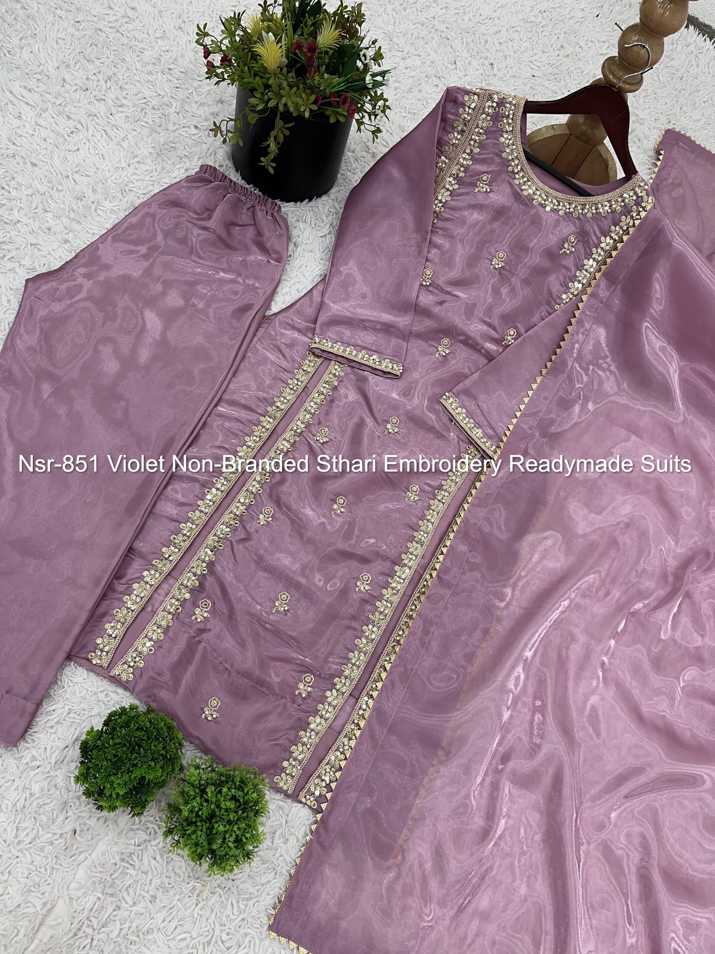 Nsr-851 Violet Non-Branded Sthari Embroidery Readymade Suits