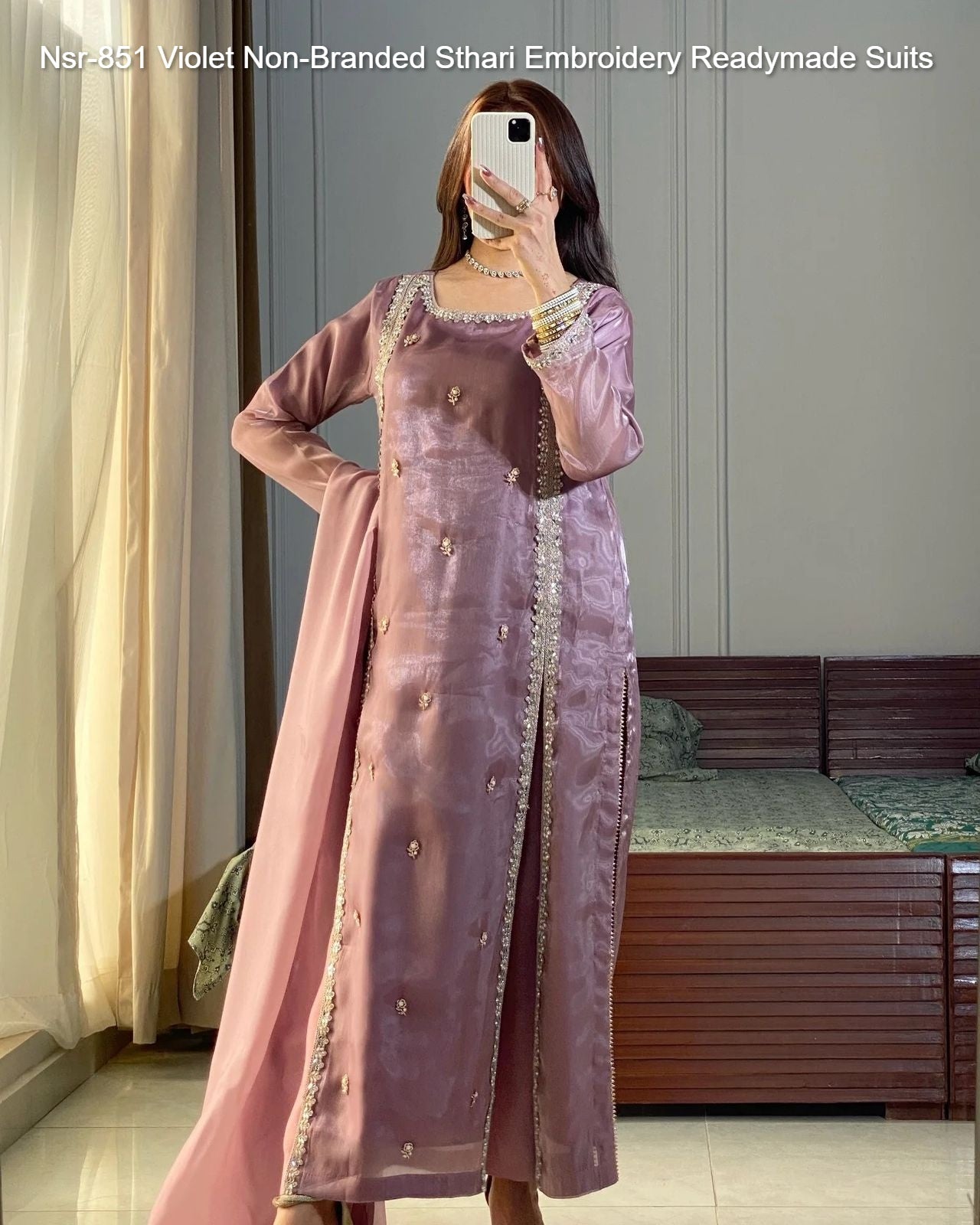 Nsr-851 Violet Non-Branded Sthari Embroidery Readymade Suits
