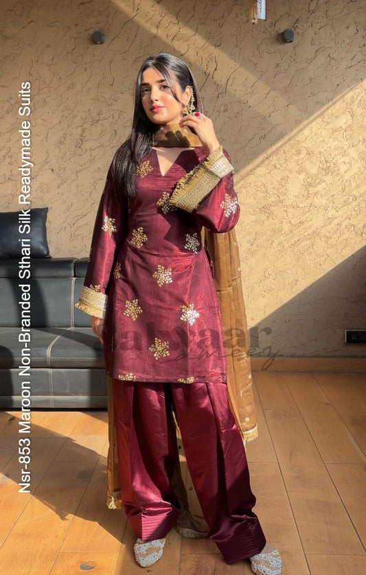 Nsr-853 Maroon Non-Branded Sthari Silk Readymade Suits