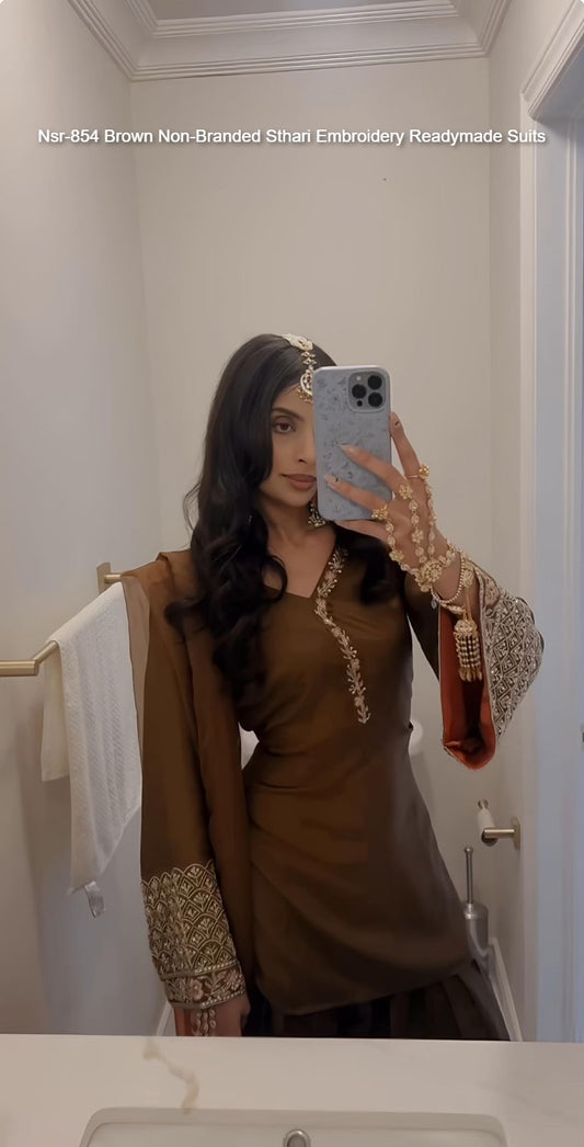 Nsr-854 Brown Non-Branded Sthari Embroidery Readymade Suits