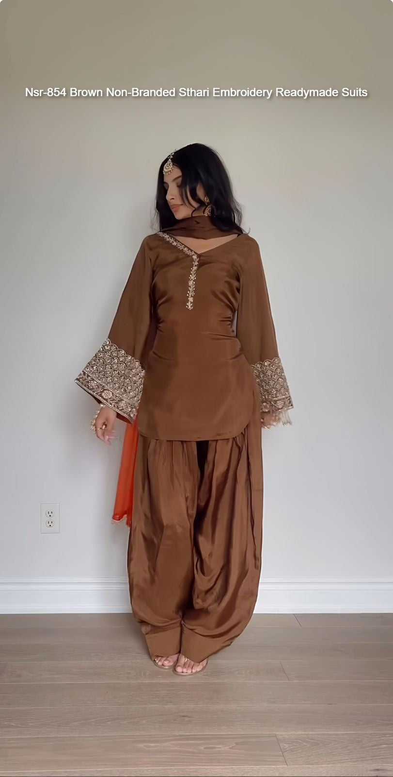 Nsr-854 Brown Non-Branded Sthari Embroidery Readymade Suits
