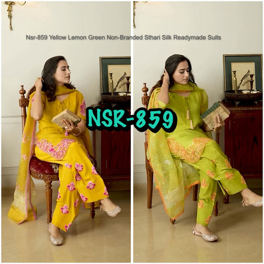 Nsr-859 Yellow Lemon Green Non-Branded Sthari Silk Readymade Suits