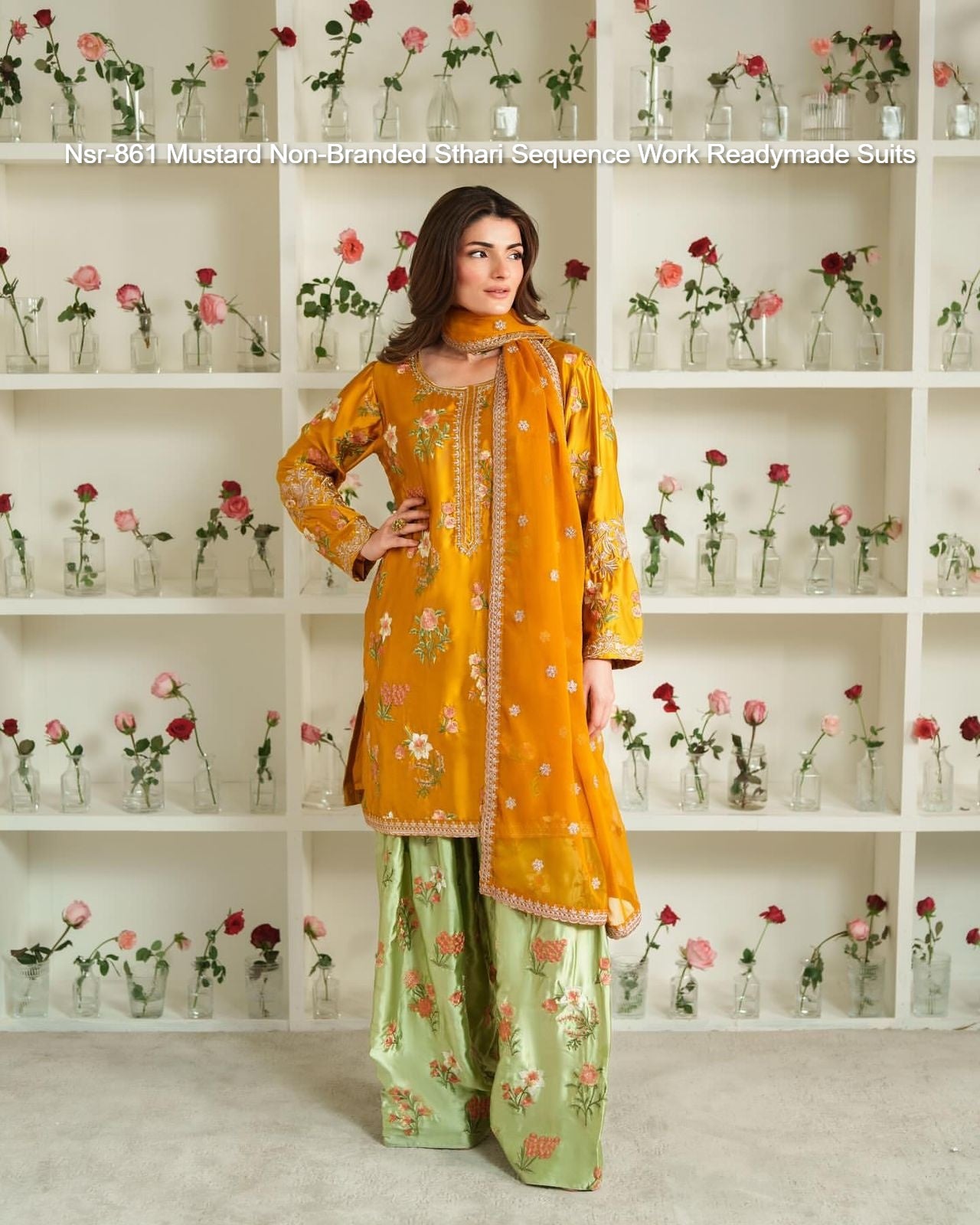 Nsr-861 Mustard Non-Branded Sthari Sequence Work Readymade Suits
