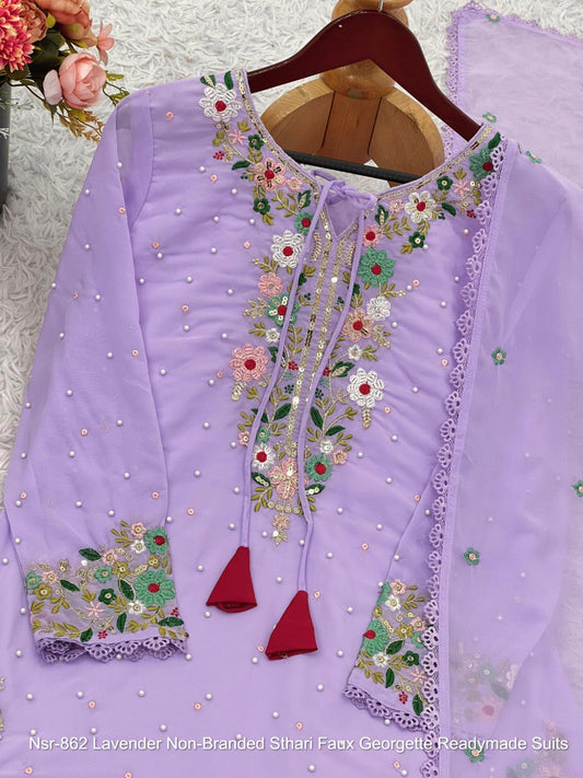 Nsr-862 Lavender Non-Branded Sthari Faux Georgette Readymade Suits