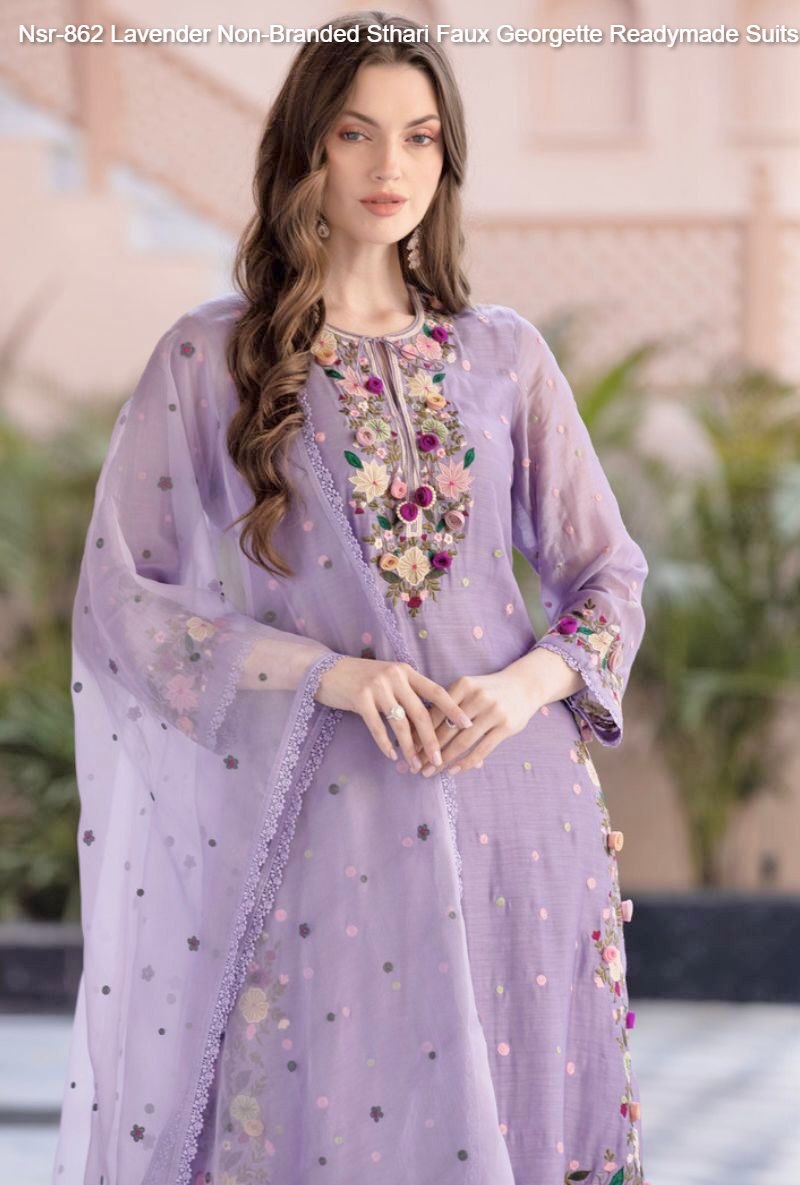 Nsr-862 Lavender Non-Branded Sthari Faux Georgette Readymade Suits