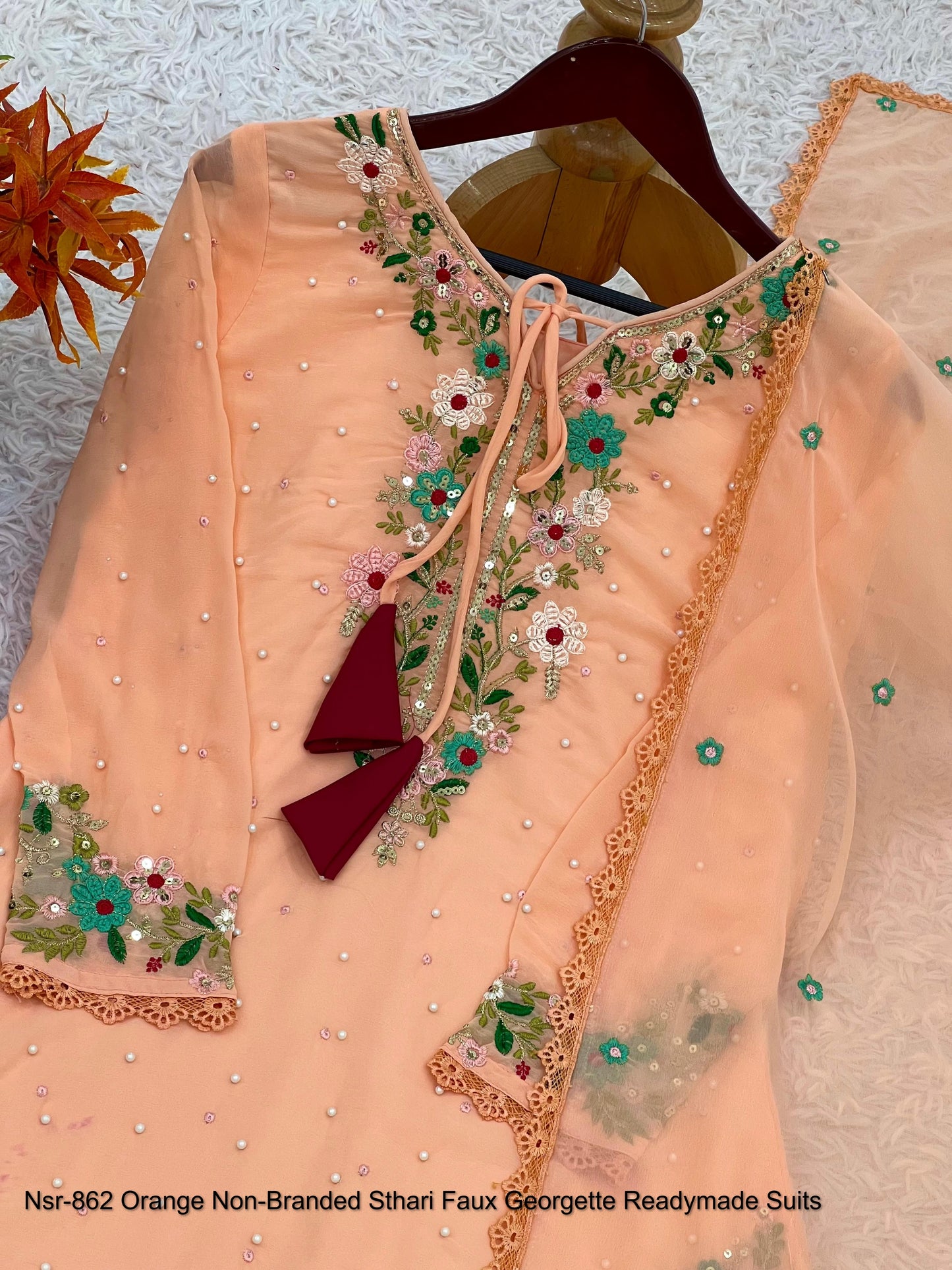 Nsr-862 Orange Non-Branded Sthari Faux Georgette Readymade Suits