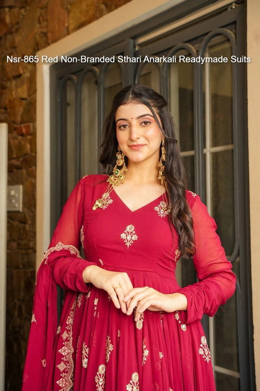 Nsr-865 Red Non-Branded Sthari Anarkali Readymade Suits