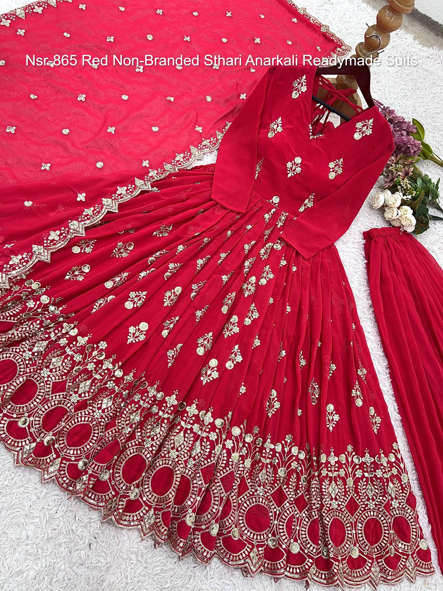 Nsr-865 Red Non-Branded Sthari Anarkali Readymade Suits