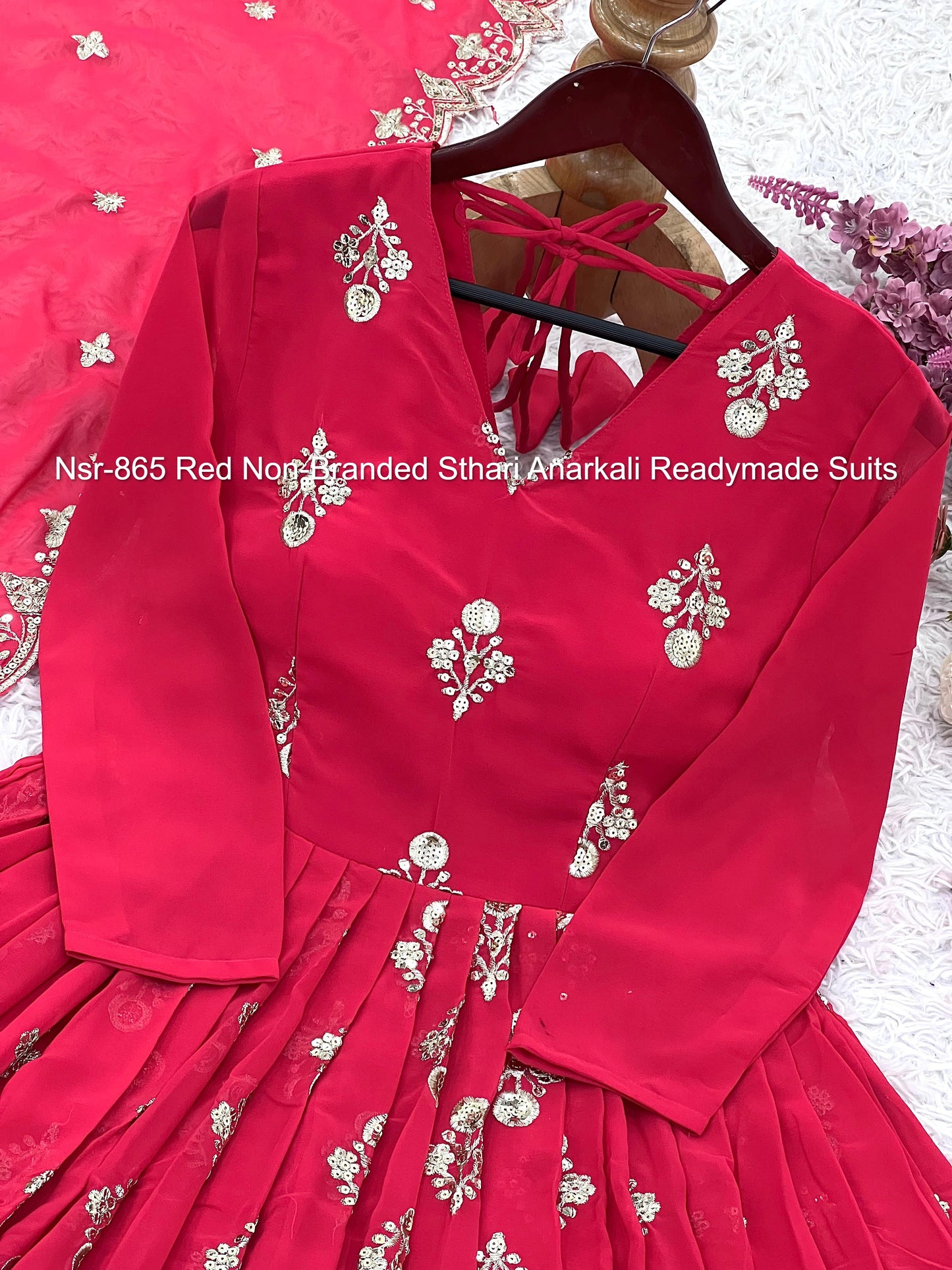 Nsr-865 Red Non-Branded Sthari Anarkali Readymade Suits