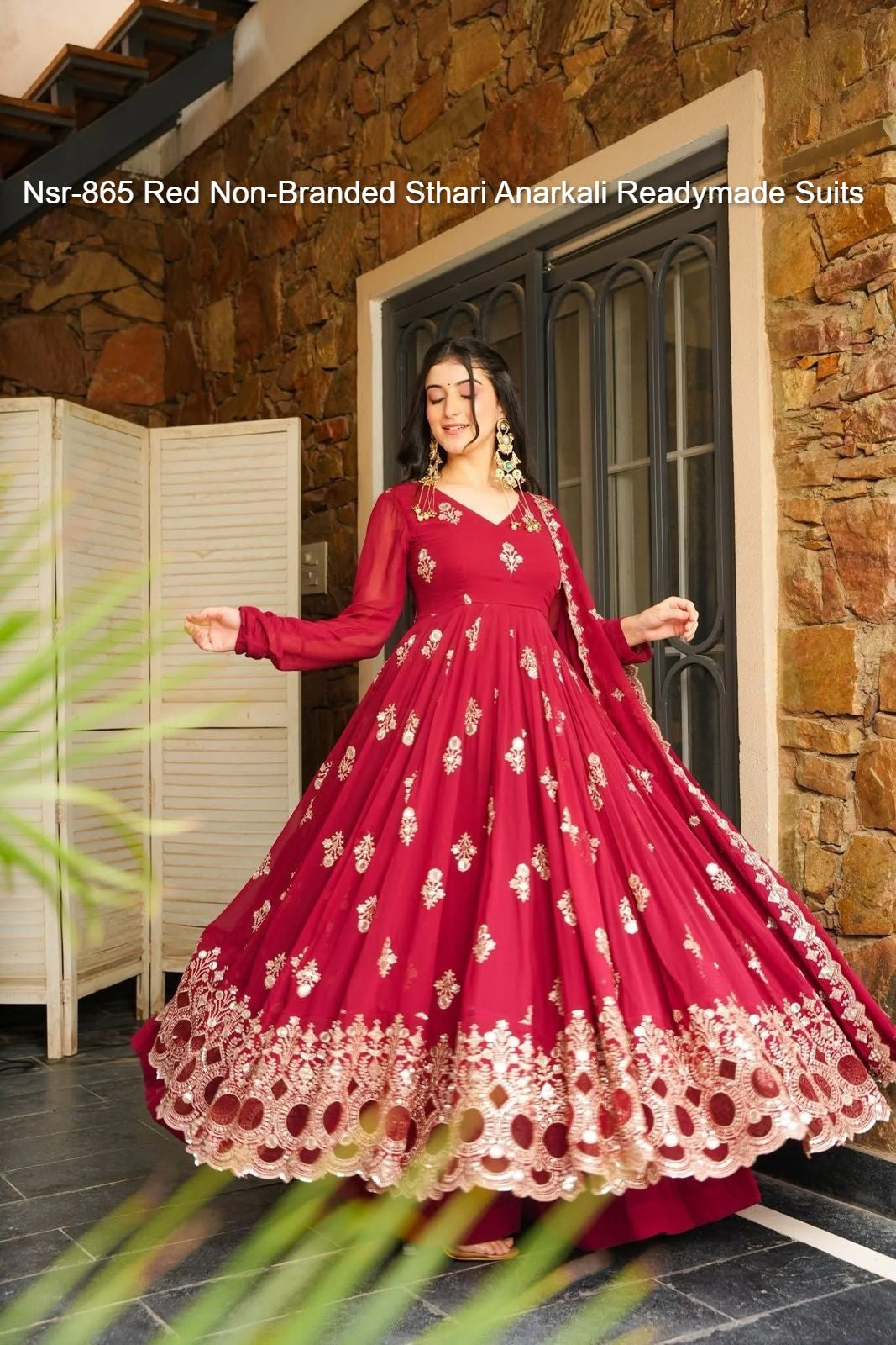 Nsr-865 Red Non-Branded Sthari Anarkali Readymade Suits