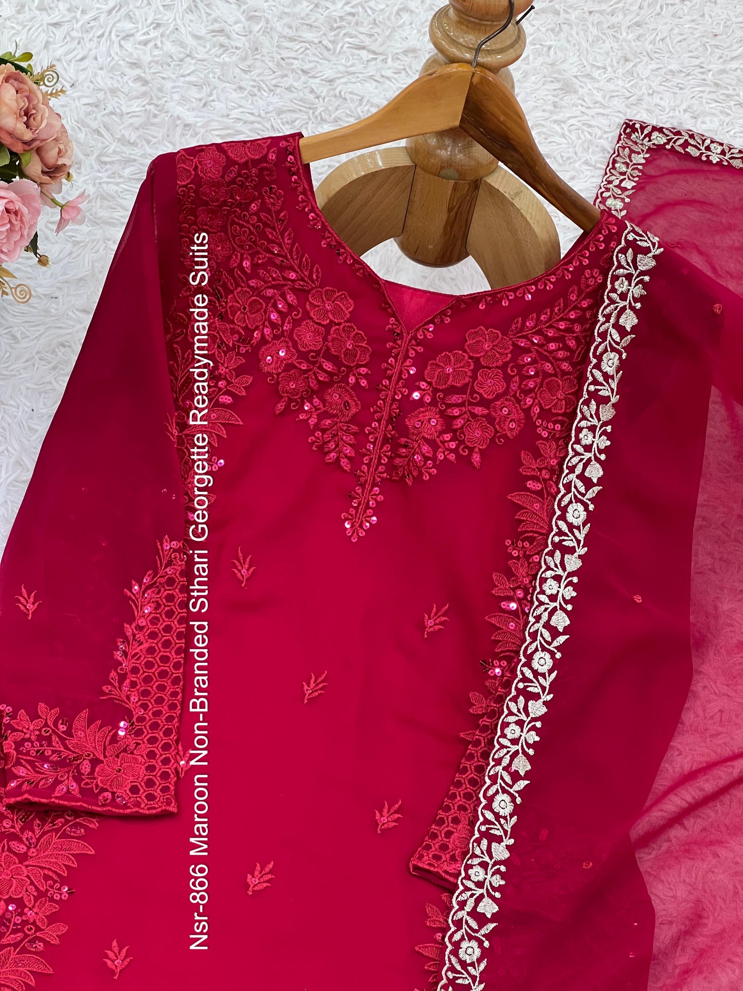 Nsr-866 Maroon Non-Branded Sthari Georgette Readymade Suits