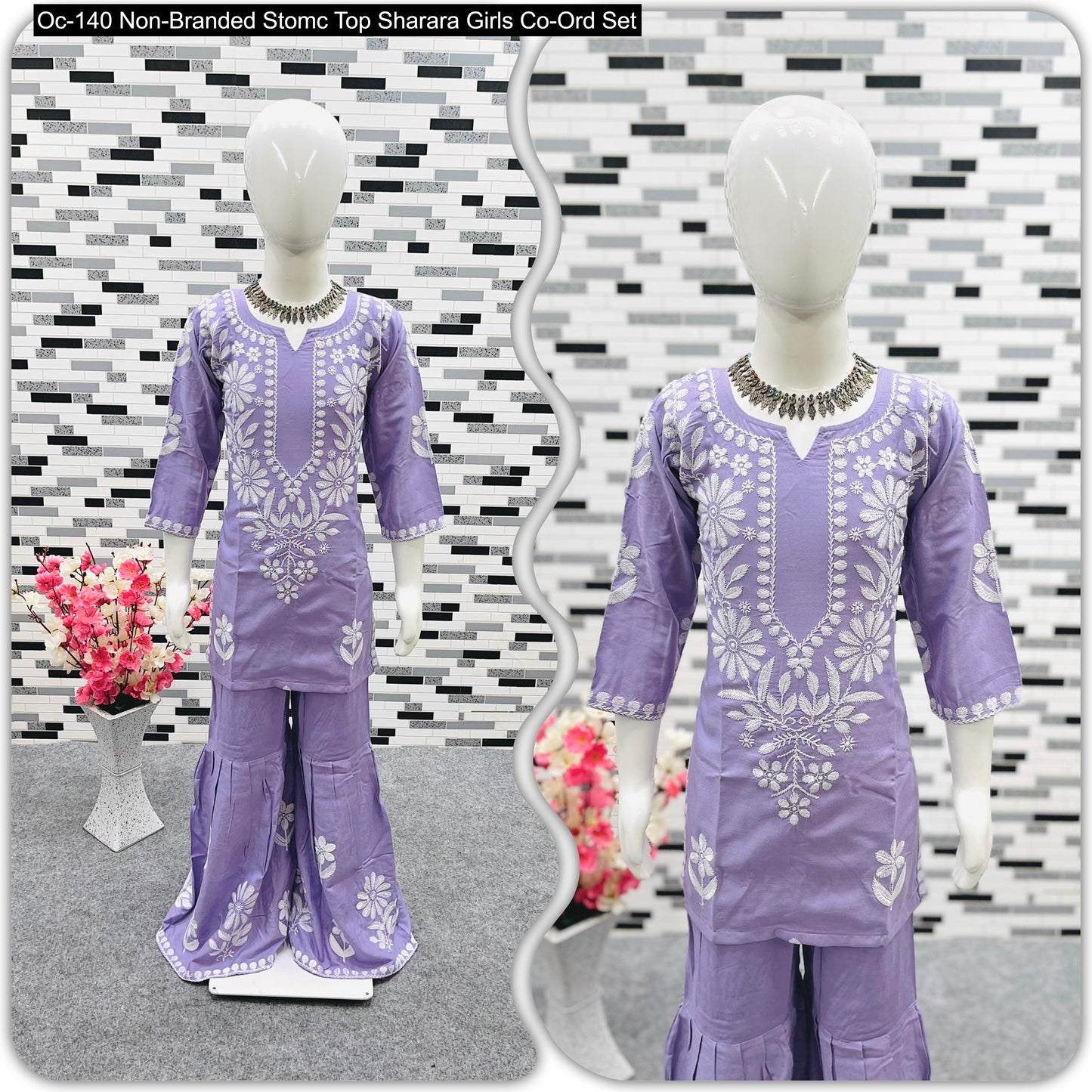 Oc-140 Non-Branded Stomc Top Sharara Girls Co-Ord Set