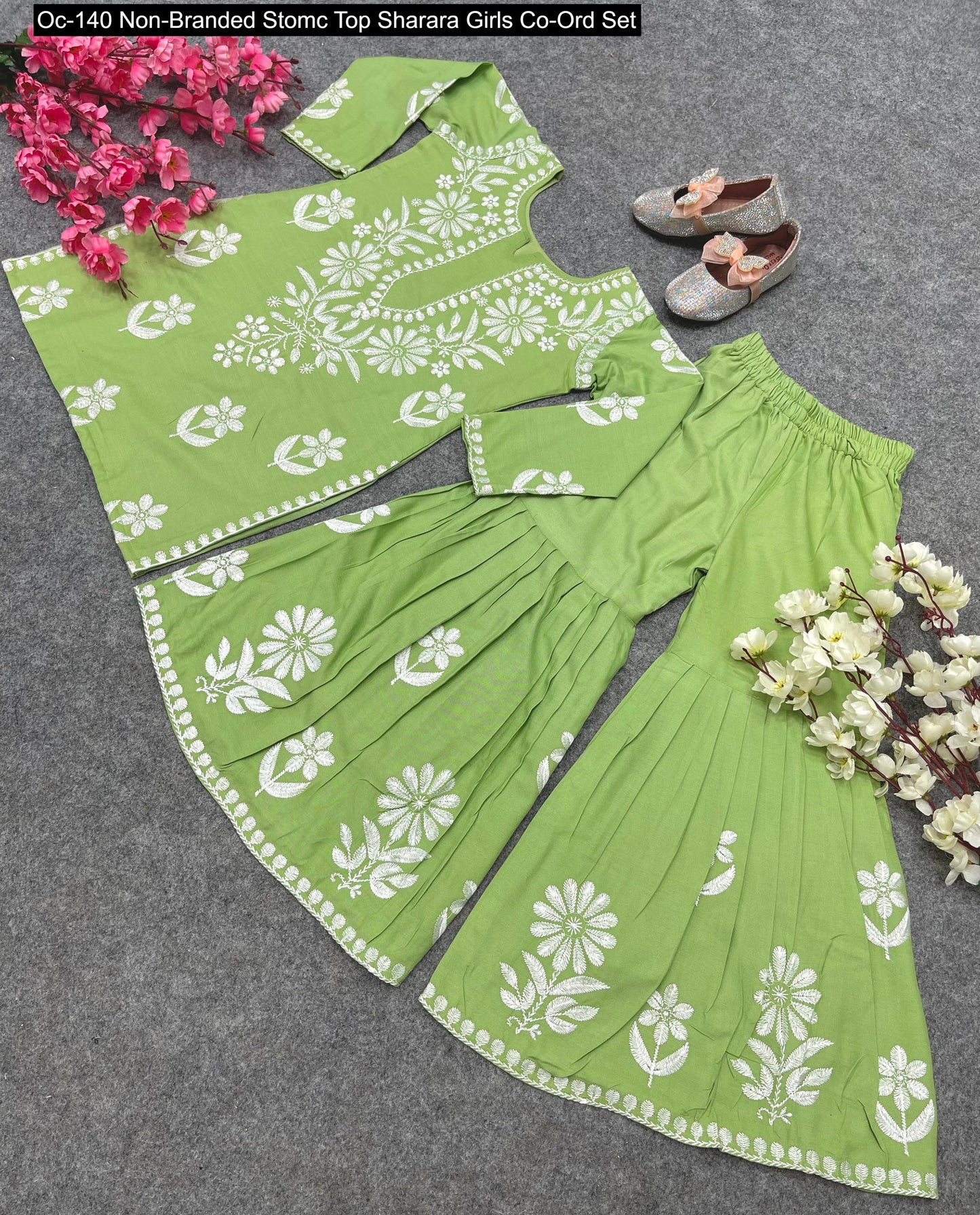 Oc-140 Non-Branded Stomc Top Sharara Girls Co-Ord Set