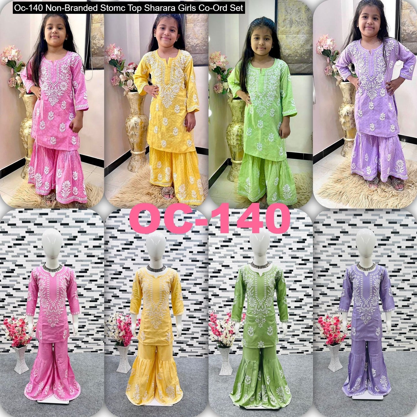 Oc-140 Non-Branded Stomc Top Sharara Girls Co-Ord Set