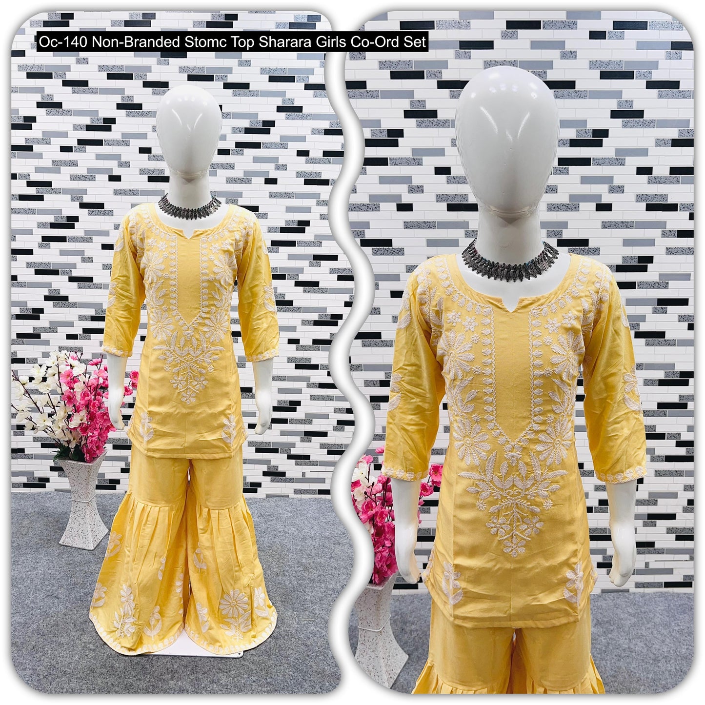 Oc-140 Non-Branded Stomc Top Sharara Girls Co-Ord Set