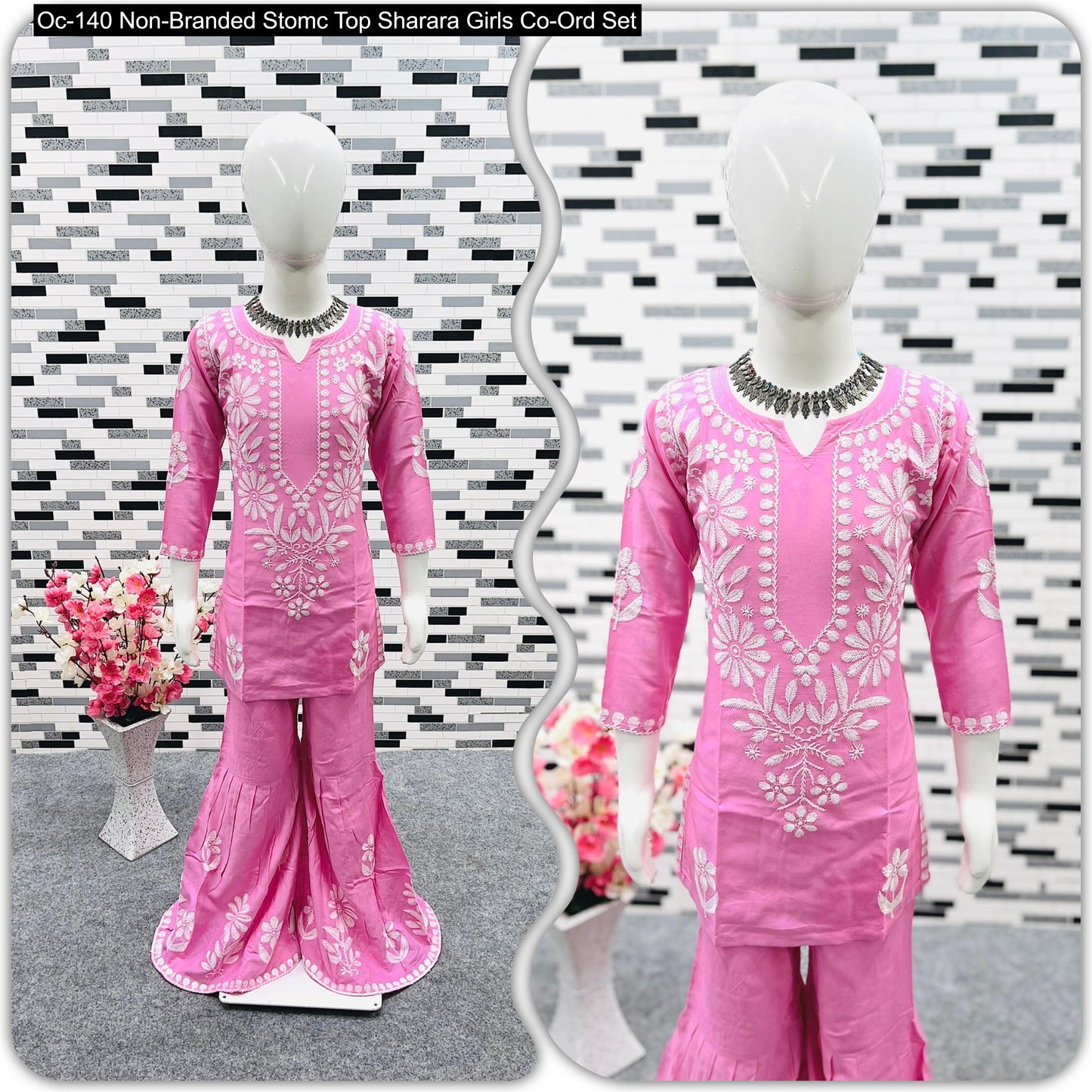 Oc-140 Non-Branded Stomc Top Sharara Girls Co-Ord Set