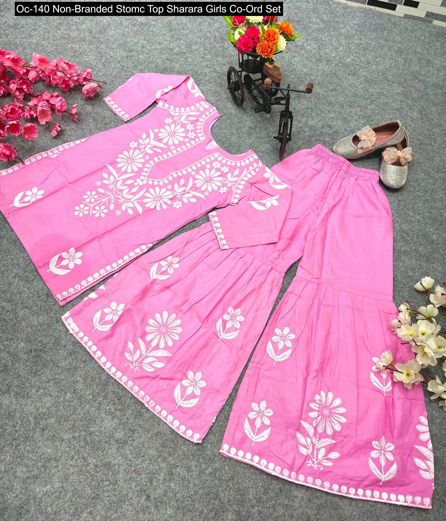 Oc-140 Non-Branded Stomc Top Sharara Girls Co-Ord Set