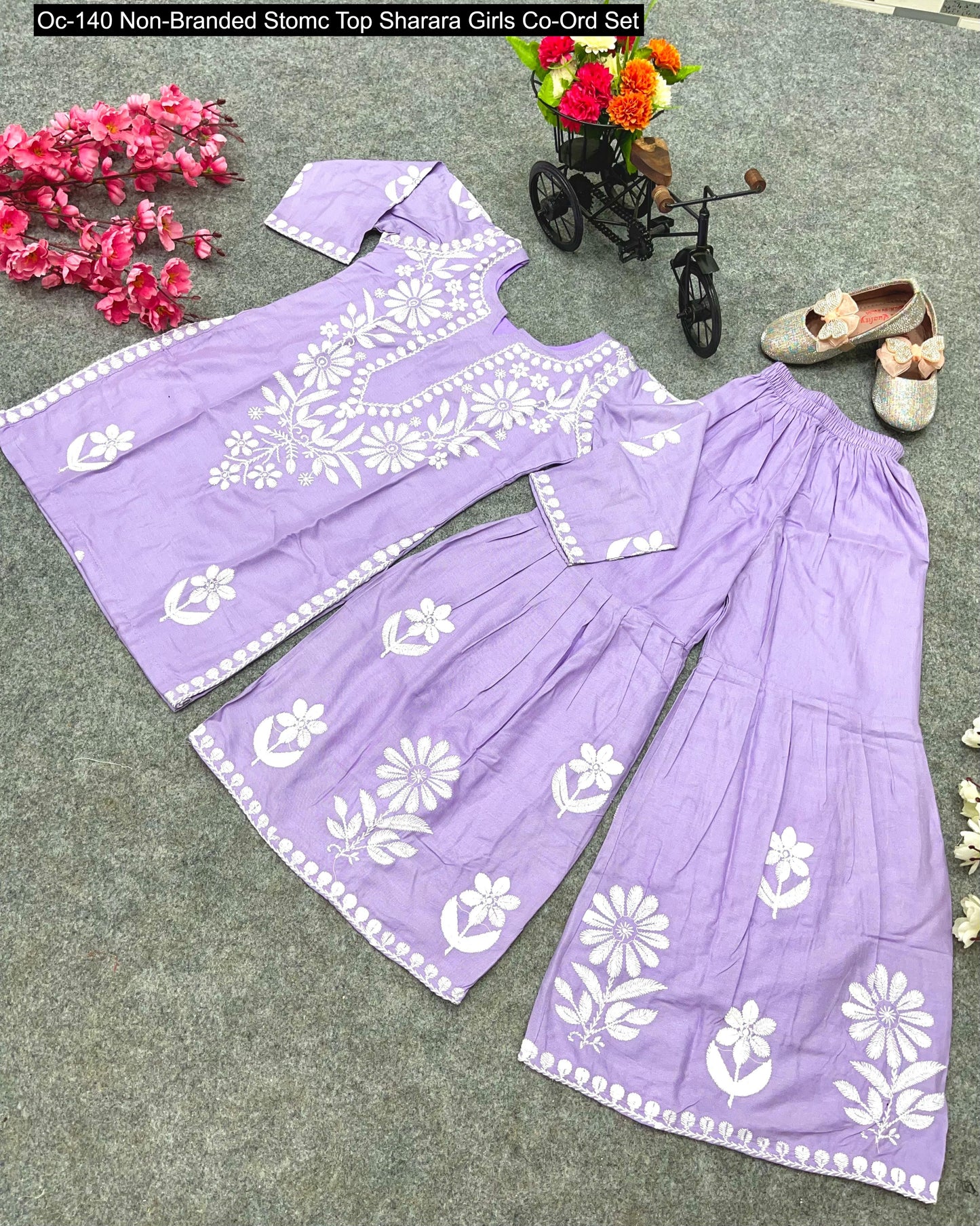 Oc-140 Non-Branded Stomc Top Sharara Girls Co-Ord Set