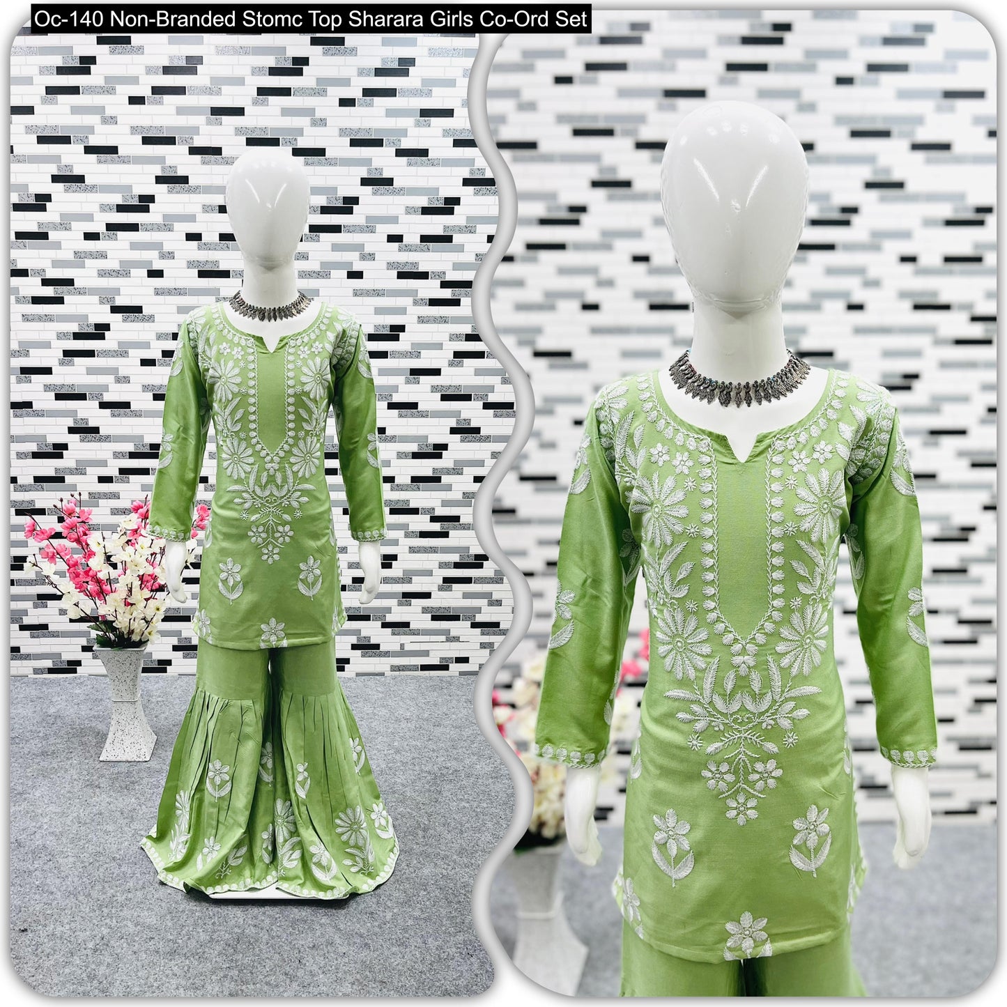 Oc-140 Non-Branded Stomc Top Sharara Girls Co-Ord Set