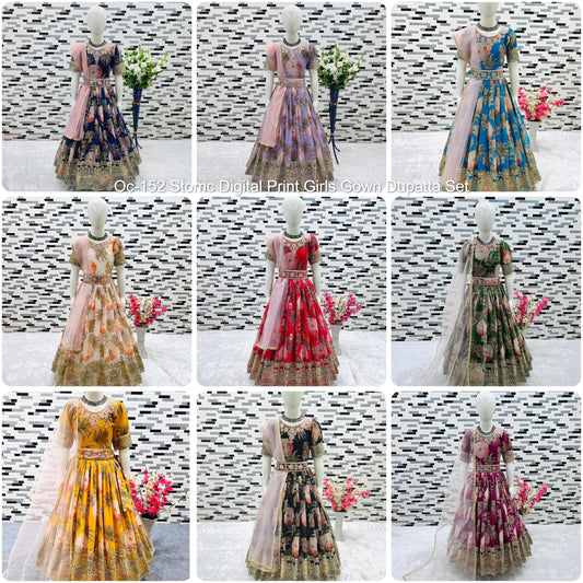 Oc-152 Stomc Digital Print Girls Gown Dupatta Set