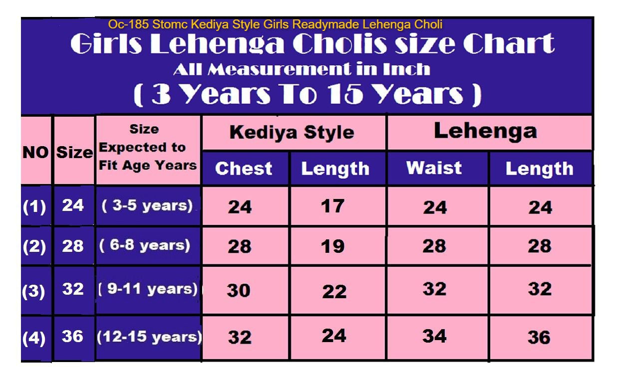 Oc-185 Stomc Kediya Style Girls Readymade Lehenga Choli