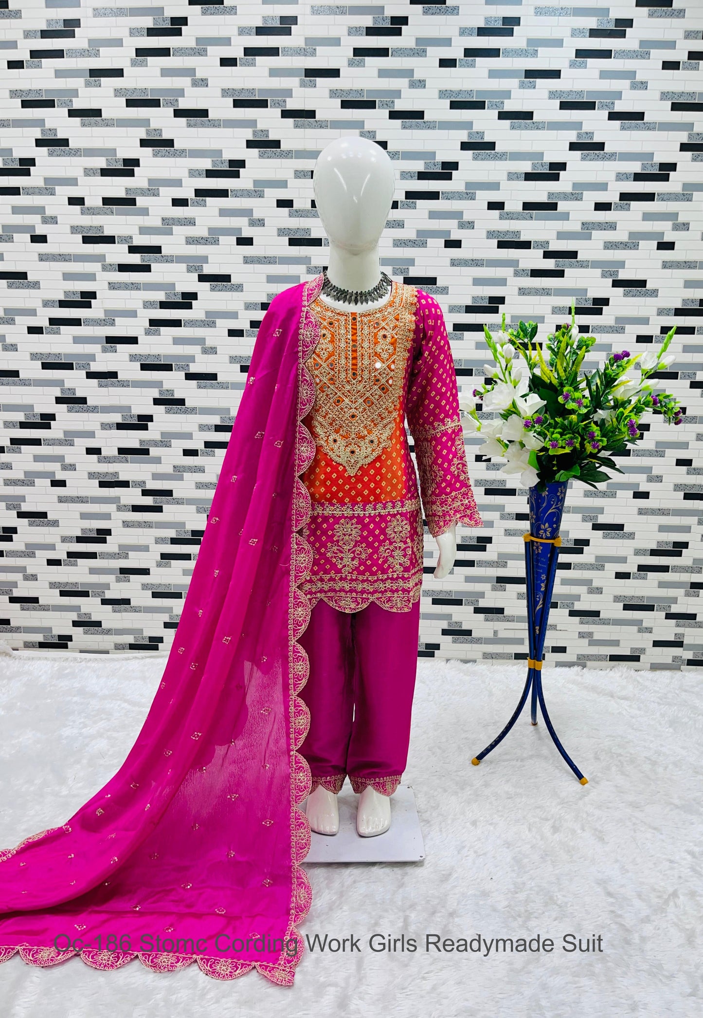 Oc-186 Stomc Cording Work Girls Readymade Suit